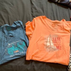 Life Is Good Orange and Blue Adventure Tees